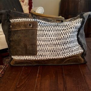 Myra Bag Black and Brown Travel Bag with Leather Accents